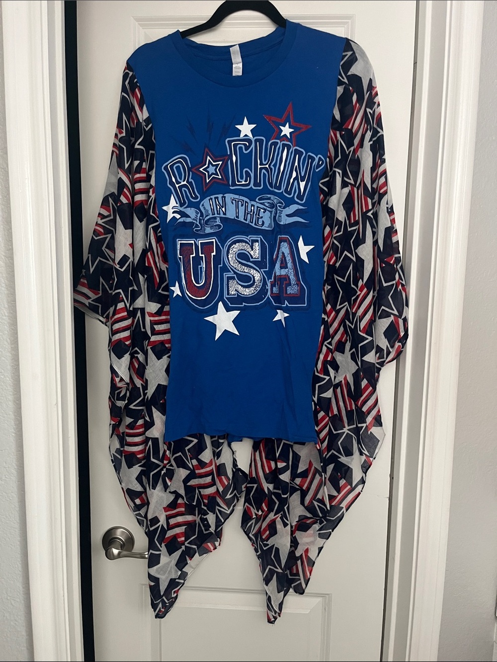 Blue Graphic USA Star Kimono Sleeve Top